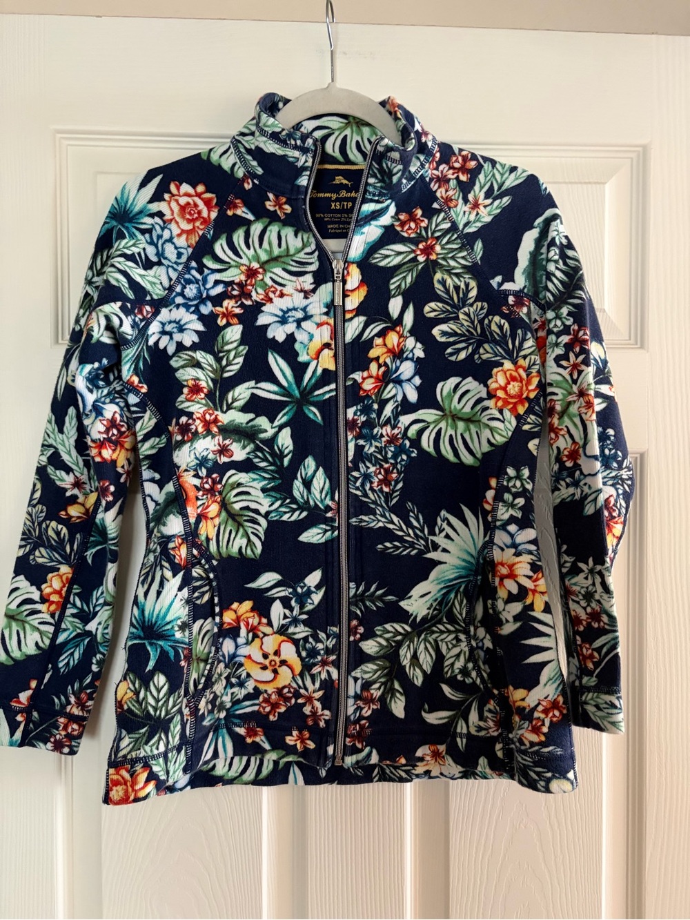 Tommy Bahama Cotton Spandex Tropical Floral Full Zip Jacket Womens XS